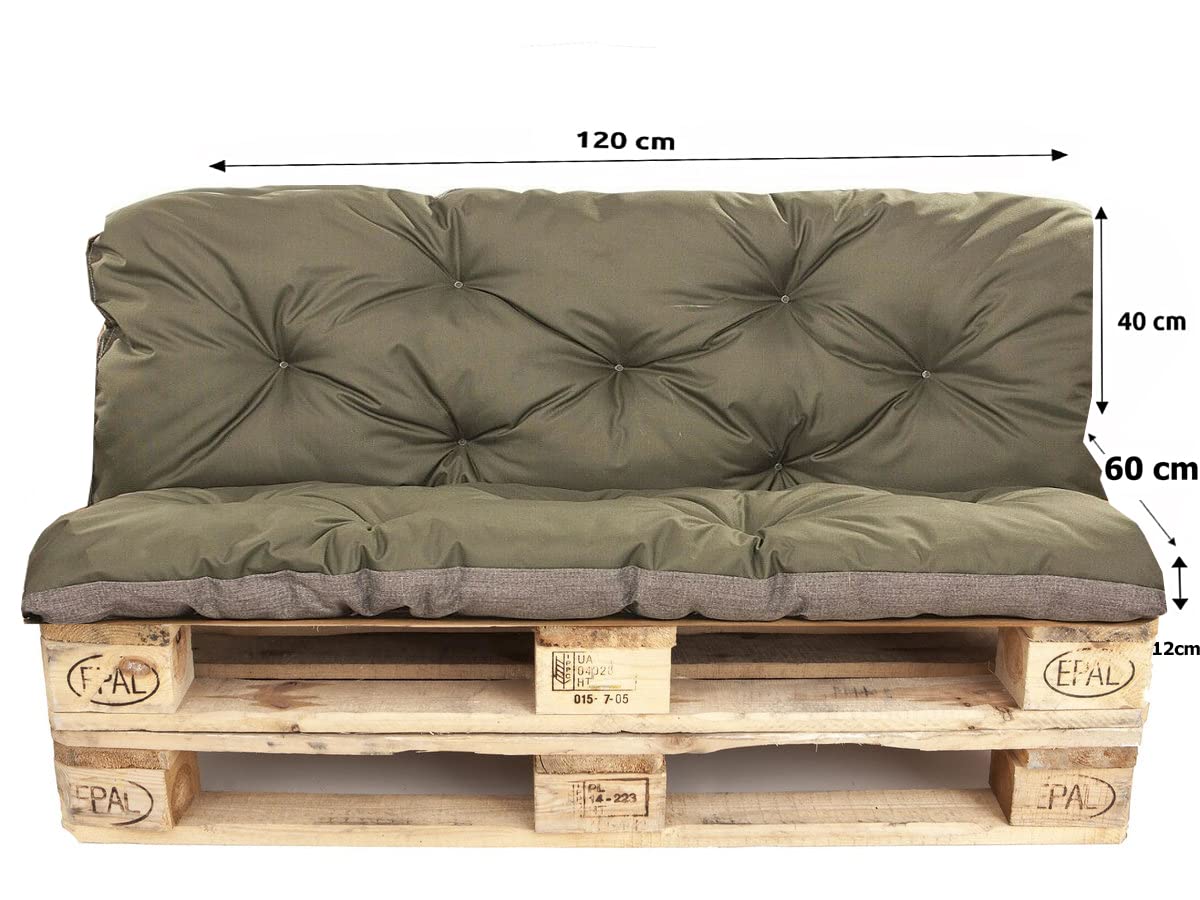 Palettenkissen Outdoor - Palettenkissen Set - Palettenkissen Set Indoor (Sitzkissen 120x60 +Rückenlehne 120x40, Grün)