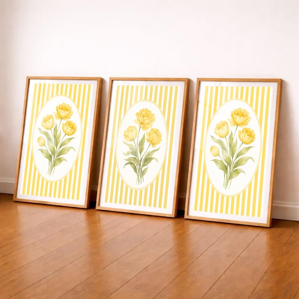 Karaaly Set of 3 Flower Wall Painting for Bedroom & Painting -17
