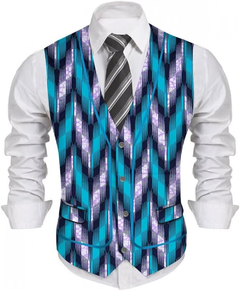 XIAOHUAGUA Mens Suit Vests African Clothing Bazin Riche Print Top Vest African Slim Fit Business Wedding Blazer Vest