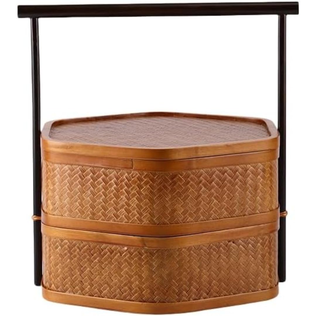 Hexagon Bamboo Woven 2-Tier Bento Box