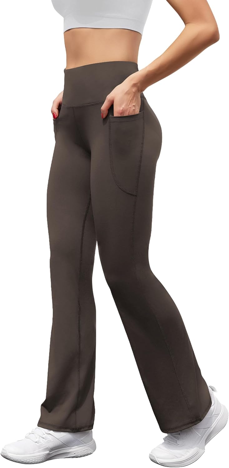 Women's High Waist Flare Yoga Pants Tummy Control Casual Bootcut Leggings with Side Pockets - Image 2