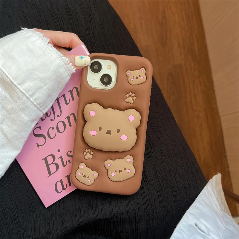 Image of COVERLY Back Cover iPhone 12 Pro Soft Silicone 3D Cute Cartoon with Holder Full Protective Case Compatible with iPhone 12 Pro (Bear),Brown