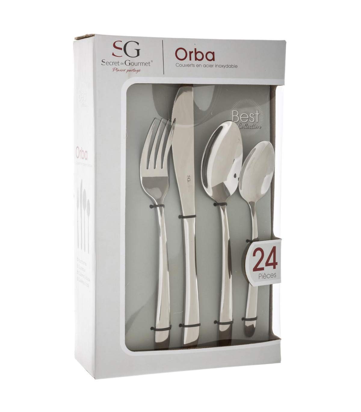 Secret de Gourmet - Ménagère inox 24 pièces orba, acier inoxydable, dimensions l. 16.5 x l. 6.5 x h. 27.5 cm