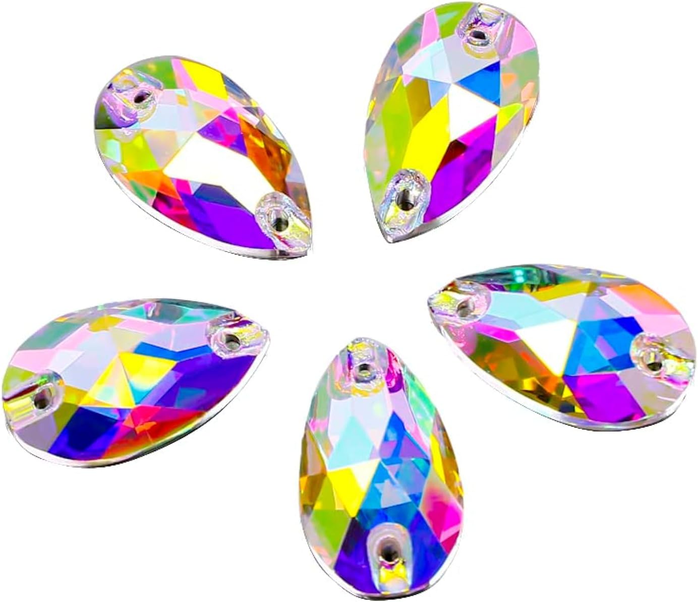 DONGZHOU Sew On Rhinestone AB Faceted Drop Shape Sewing Beads Crystal Sew Flat-Back Glass Rhinestones Crystal Gems Dress Accessories for Costume, Clothes, Garments, DIY Crafts 25 * 16