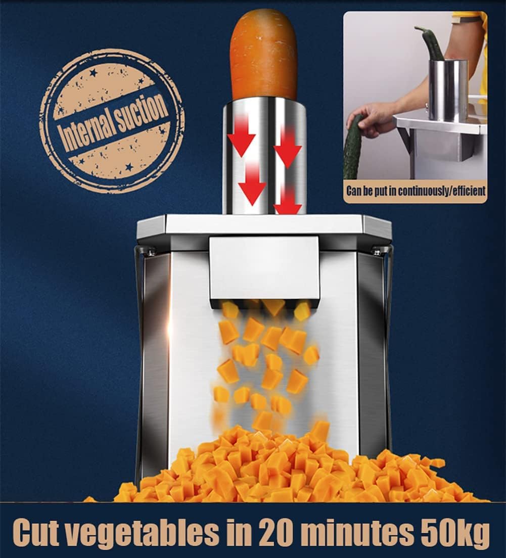 Electric Vegetable Dicer, Commercial 200W Vegetable Chopper Dicer Shredder with 6/8/10/12/15mm Blades, Automatic Onion Potato Cutter Food Processor Fruit Cutting Machine