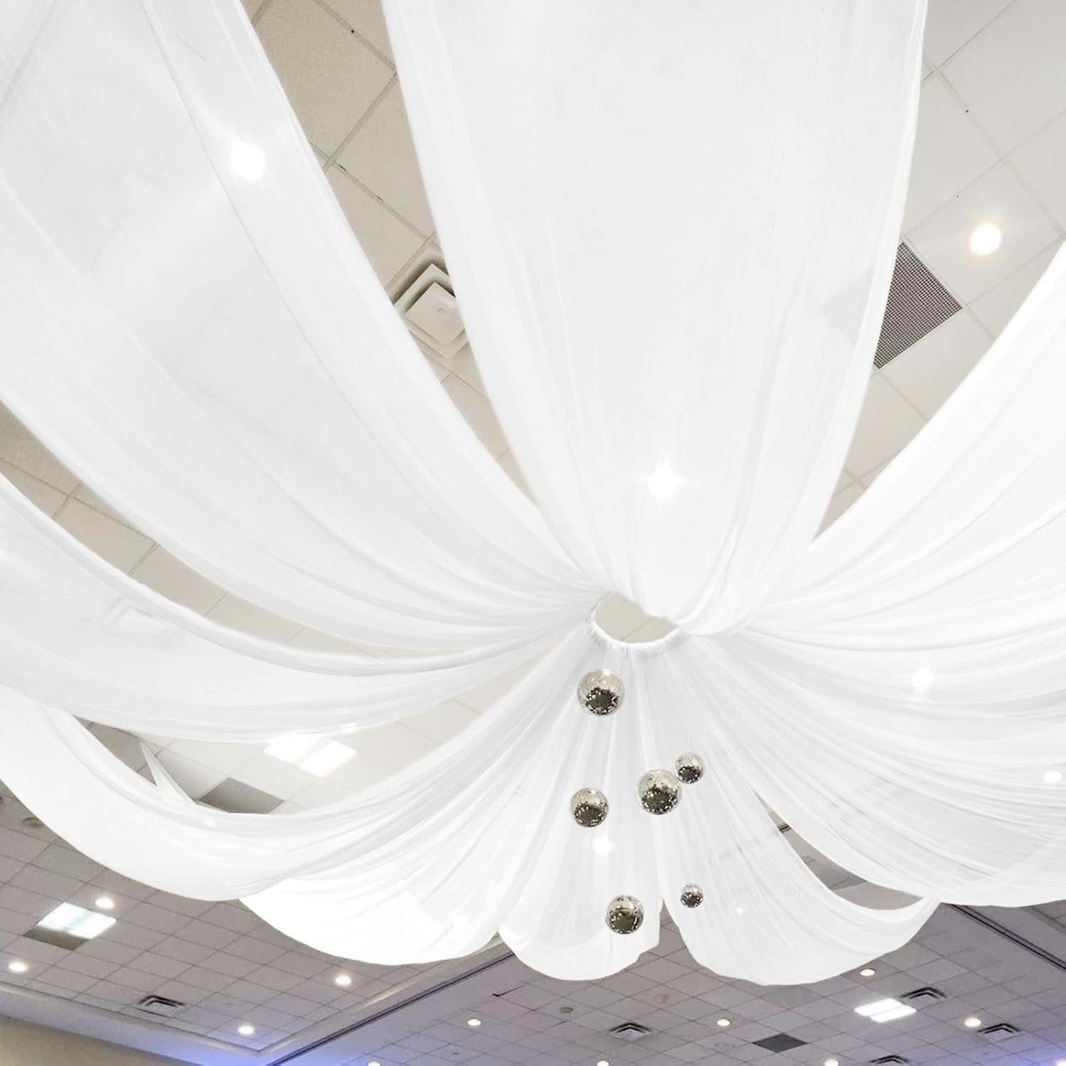 Showgeous 8 Panels White Ceiling Drapes for Wedding, 5ftx20ft Sheer Chiffon-Like Wedding Arch Drapery Draping Fabric for Party Ceremony Stage Swag Event Decoration