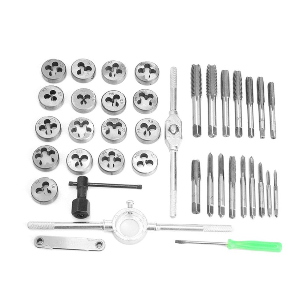 Kit de 40 piezas de grifo y troquel, M3-M10 de aleación dura, roscas métricas, herramientas de corte, kit de roscado de taladro cónico con caja de almacenamiento para cortar rosca externa e interna