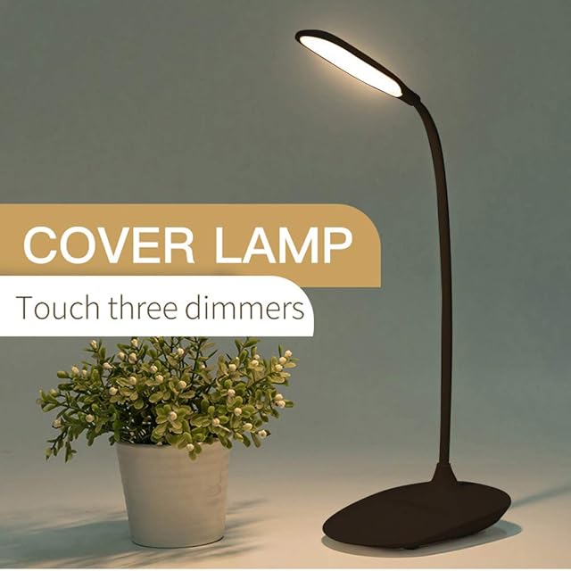 TiRiSMART Adjustable LED Desk Lamp|Rechargable Bedside Lamp USB Portable Charging Port Battery(1200mAh),3 Level Dimmer,Flexible Style (Black)