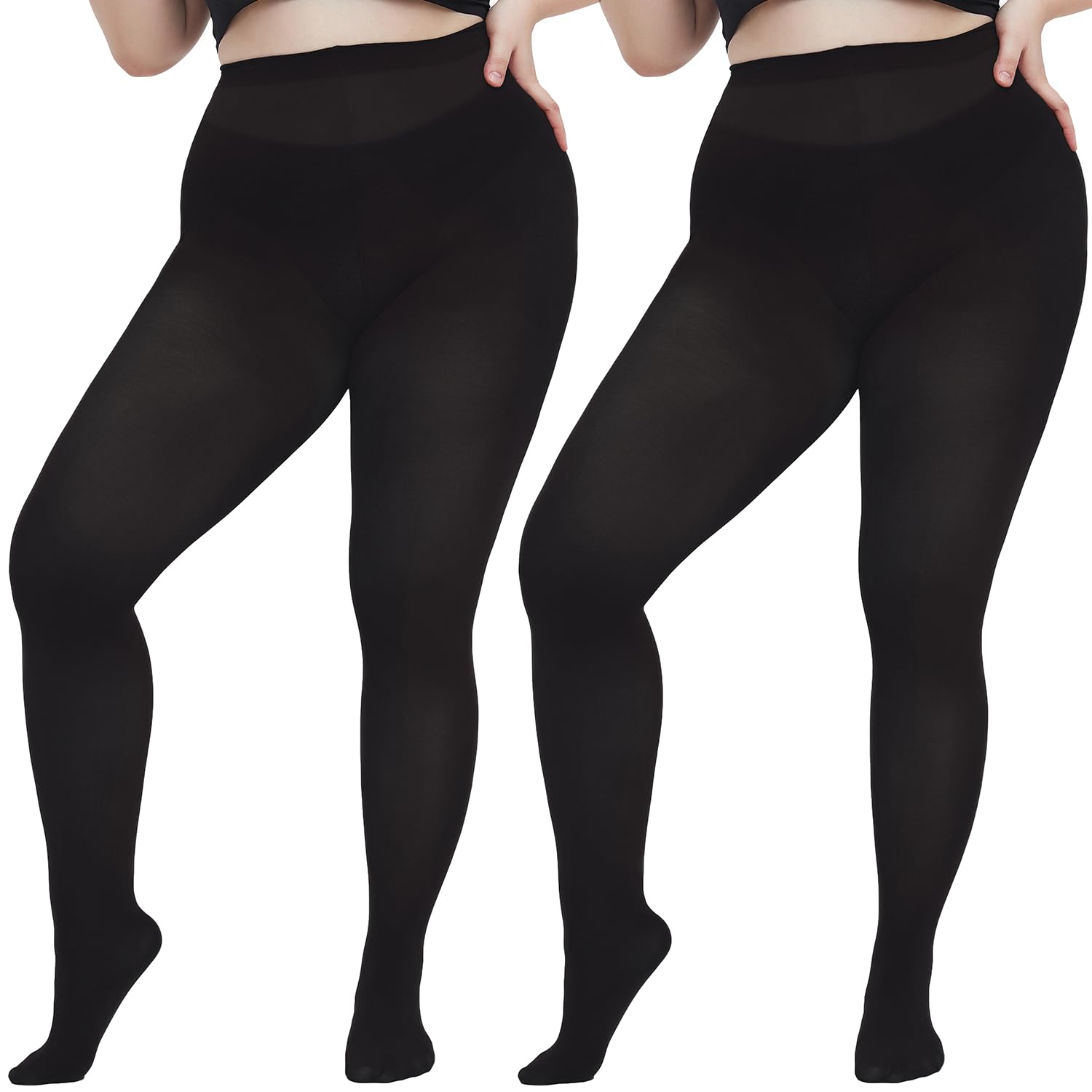 Damskie rajstopy plus size jednolity kolor nieprzezroczyste rajstopy rozciągliwe rajstopy z wysokim stanem, 2 czarne, XL