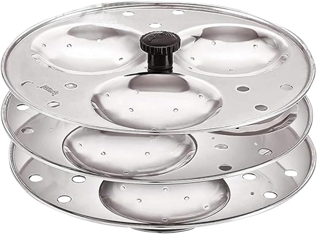 Stainless Steel Non-Stick Idli Plates Idli Maker| Idli Stand with Holes for Pressure Cooker, 3 Plate