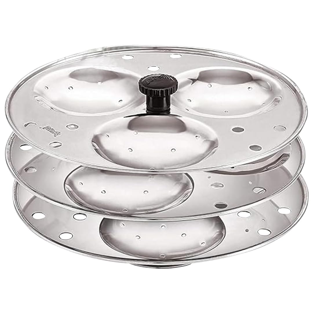 BLLUEX Stainless Steel Non-Stick Idli Plates Idli Maker| Idli Stand with Holes for Pressure Cooker, 3 Plate