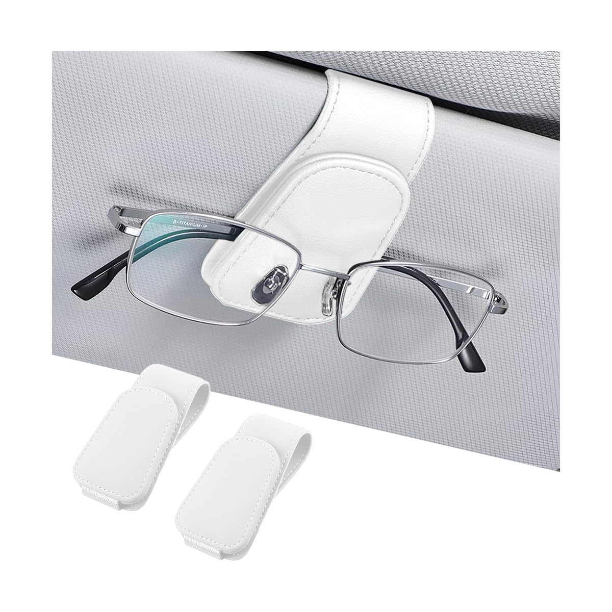 AICEL 2PCS Sunglasses Holders for Car Sun Visor, Magnetic Clip, White