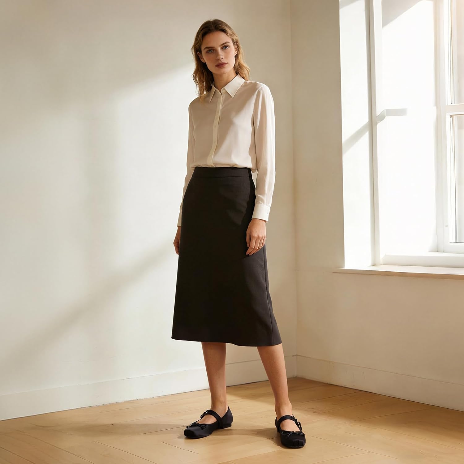 Ballet Flats for Women Closed Square Toe Low Heel Flats with Bow Double Buckle Straps Dress Cute Mary Jane Shoes for All-Year Daily Casual Wear