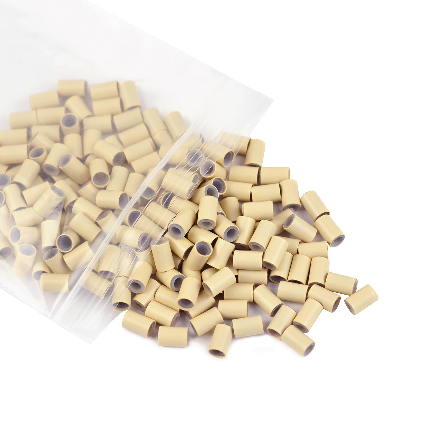 4.0 * 2.8 * 6.0 mm Copper Tube Micro Link Beads with Silicone Lined Micro Ring Hair Beads for I-Tip Hair Extensions (500 Pcs Blonde) - Image 3