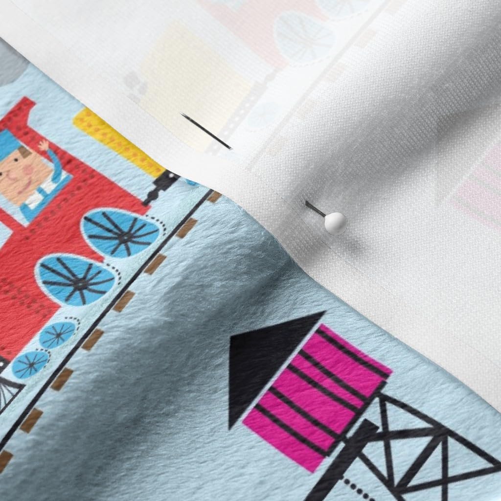 Spoonflower Fabric - Trains, Blue, Nursery, Railroad, Rainbow, Boy, Girl, Colorful Printed on Minky Fabric by The Yard - Sewing Baby Blankets Quilt Backing Plush