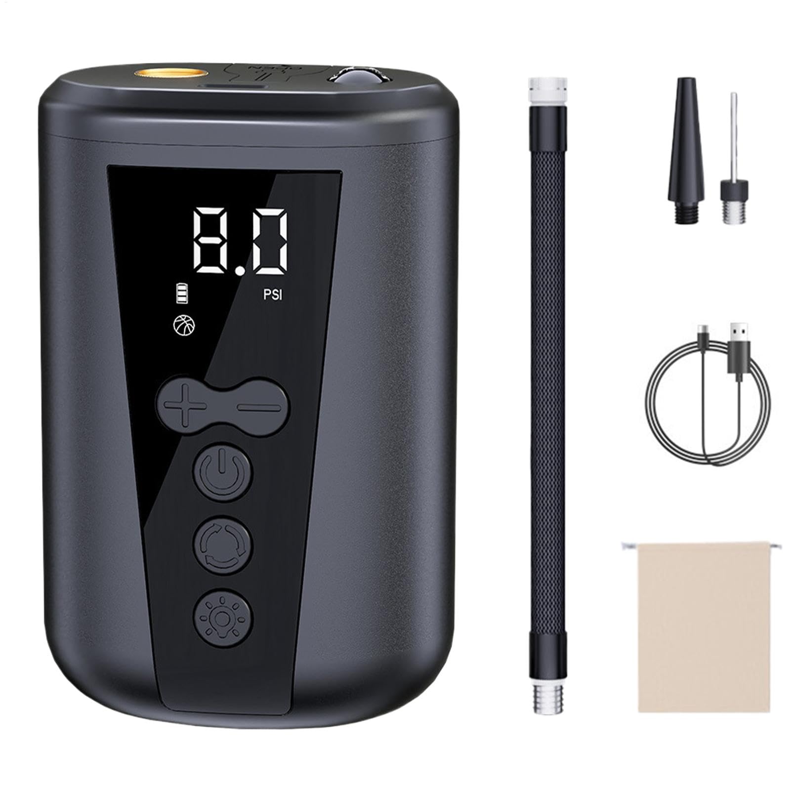 Electric Ball Pump, przenośne urządzenie do szybkiej inflacji, cyfrowy wyświetlacz LCD, funkcja światła LED, możliwość ładowania, w zestawie z 2 igłami i torbą do przechowywania, do koszykówki, piłki
