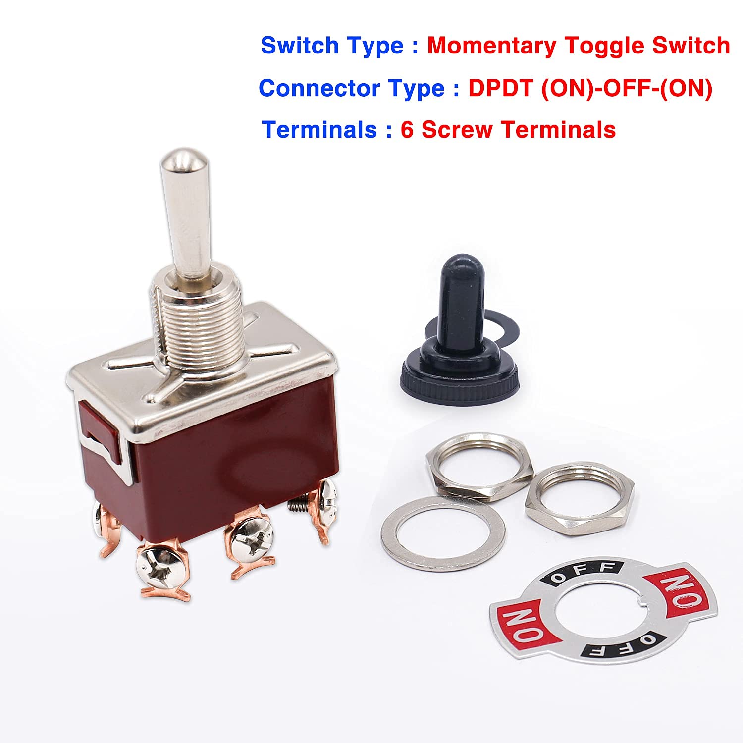 Kippschalter, 2 Stück, Momentanschalter, Kippwippe, robust, 20 A, 125 V, DPDT, 3 Positionen, 6 Klemmen – Aus – Kippschalter