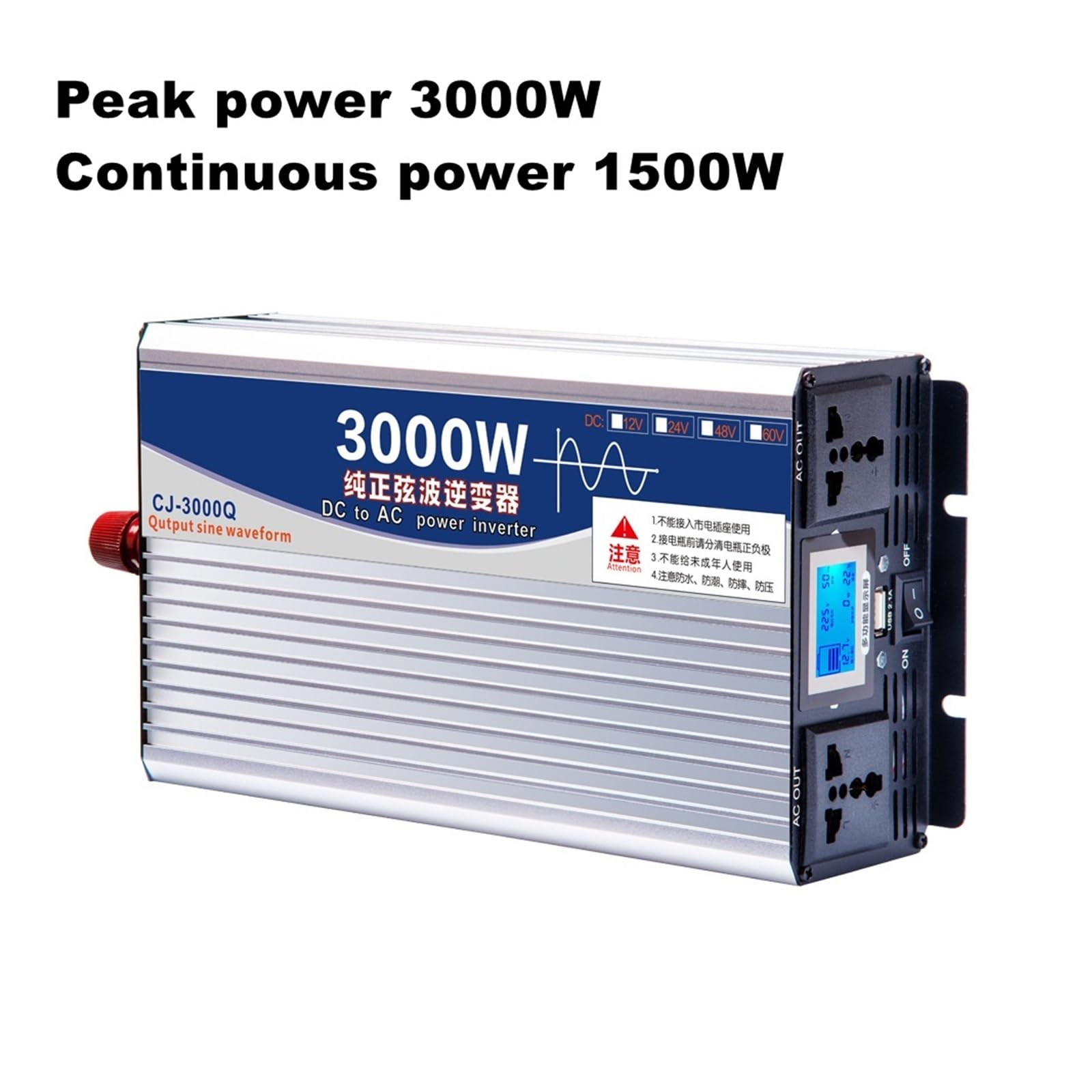 Uniwersalny falownik z czystą falą sinusoidalną, 3000 W/4000 W/5000 W, podwójne gniazdo, DC 12 V, 24 V, 48 V do AC 220 V, przetwornica napięcia, przetwornica napięcia (12 V)