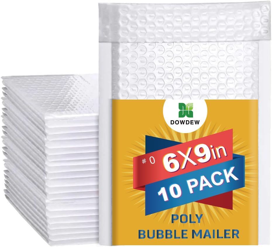 Water Resistant Bubble Envelope Mailers [250 Pack] 6 inch x 9 inch #0 White Poly Padded Shipping Envelopes Self Sealing Cushioned Packaging Bags