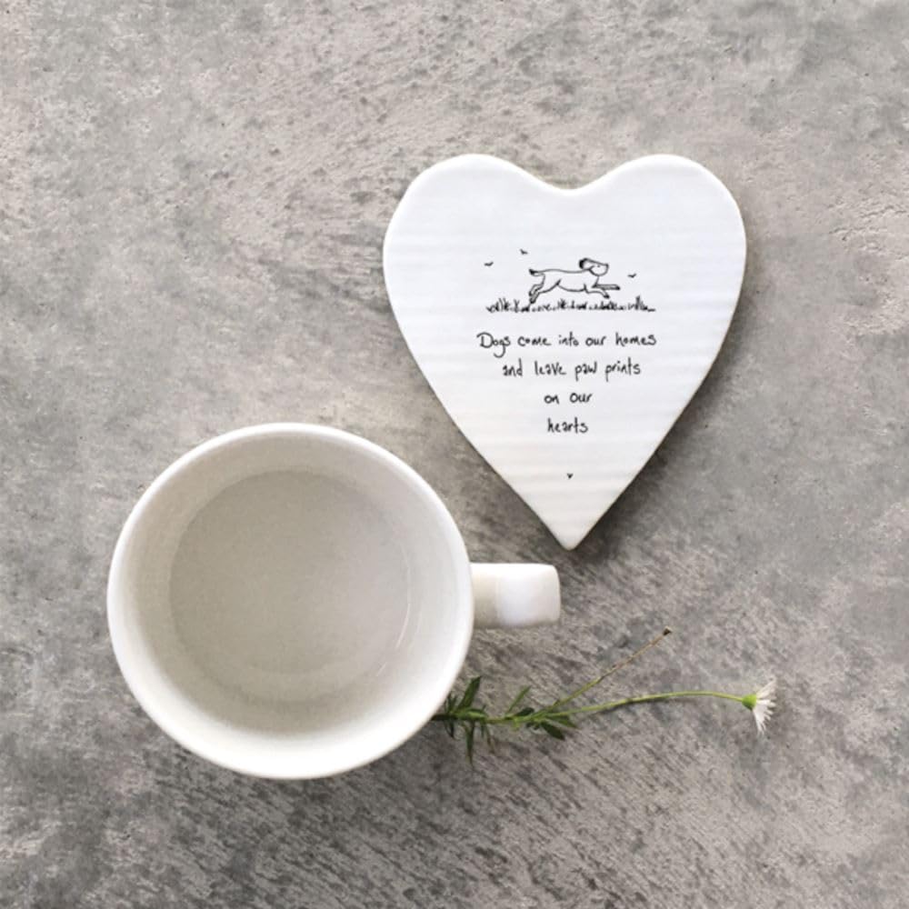 East of India Heart Porcelain Coaster - Dogs Come into Our Home: Charming Pet Lover's Coaster, Elegant Home Décor with Heartwarming Message