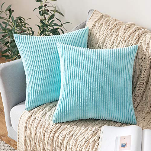 Miulee Pack Of 2 Corduroy Soft Solid Decorative Square Throw Pillow Covers Cushion Cases Pillow Cases For Couch Sofa Bedroom Car 12 X 12 Inch 30 X 30 Cm, Light Blue #TOP13