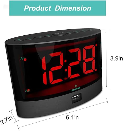Miniatura 6 de ANJANK Reloj despertador extra fuerte con agitador de cama inalámbrico, doble alarma vibratoria para personas que duermen con mucha ansiedad, sordos