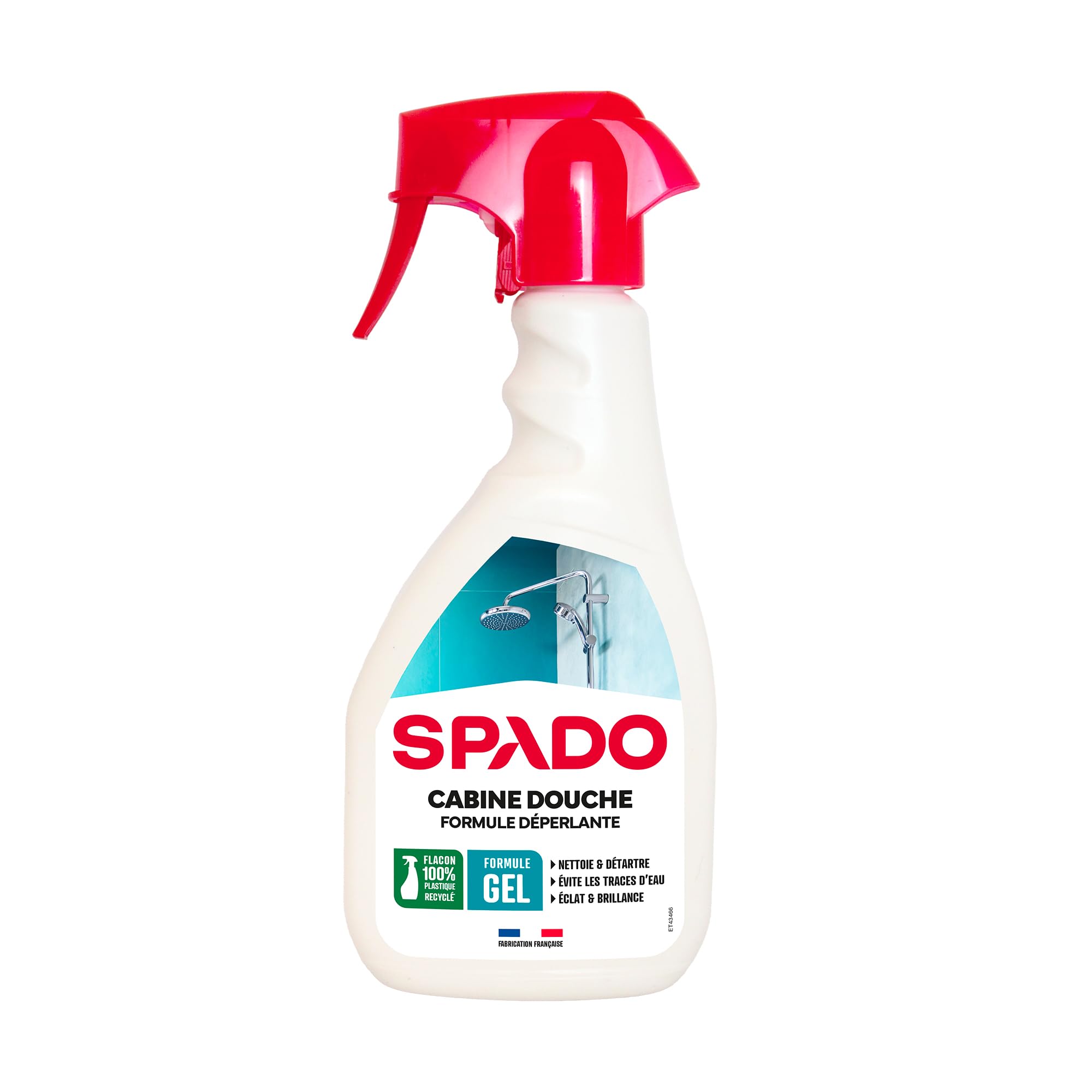 Nettoyant détartrant cabine douche Spado - Formule déperlante - Éclat et brillance - 500 ML