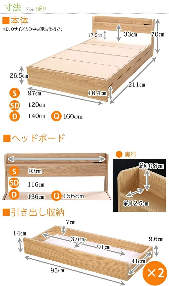 Amazon｜ビックスリー セミダブルベッド 収納付きベッドフレーム 