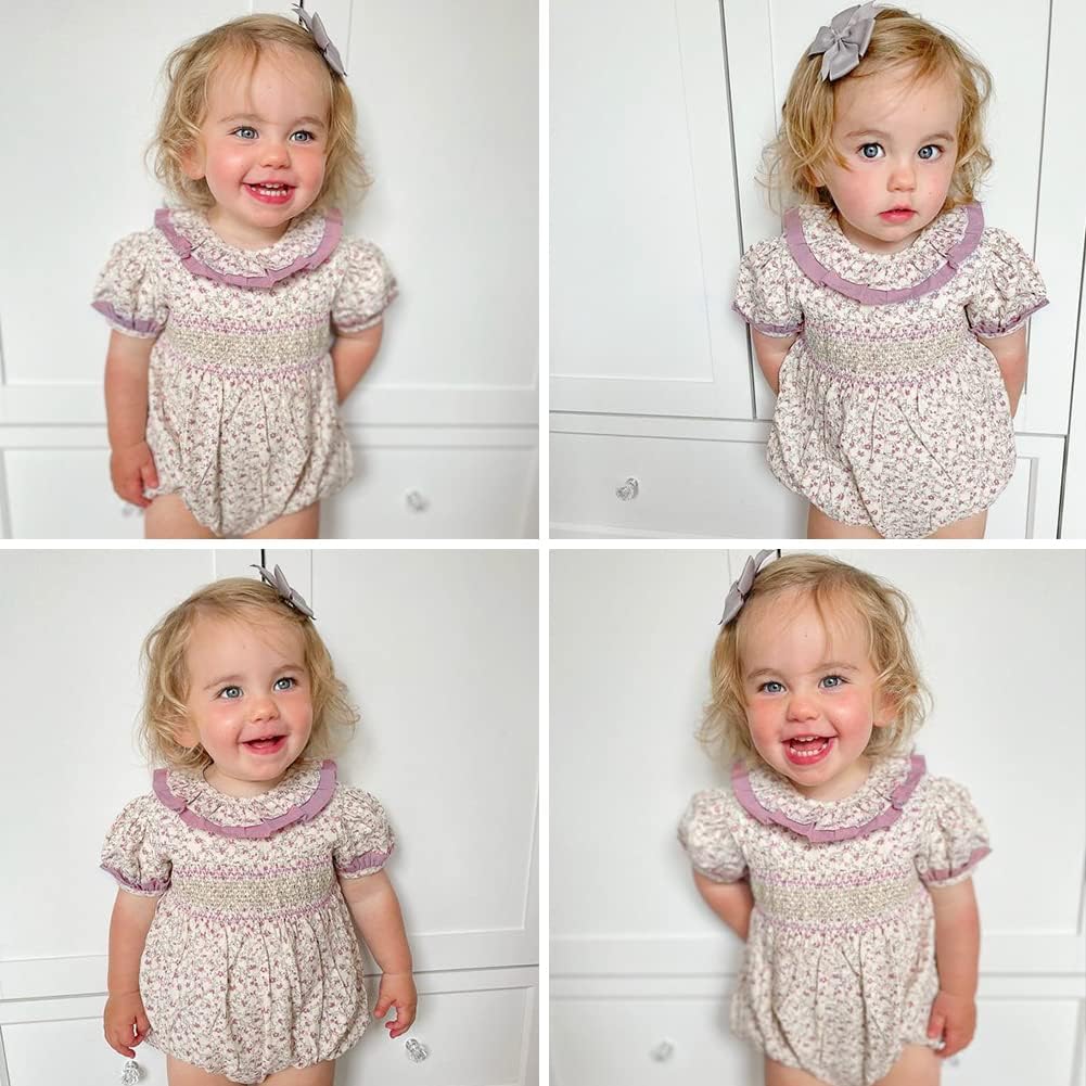 Curipeer Infant Baby Girls Summer Floral Romper Baby Bubble Sleeve Ruffle Romper Outfit 3M-2T - Image 3