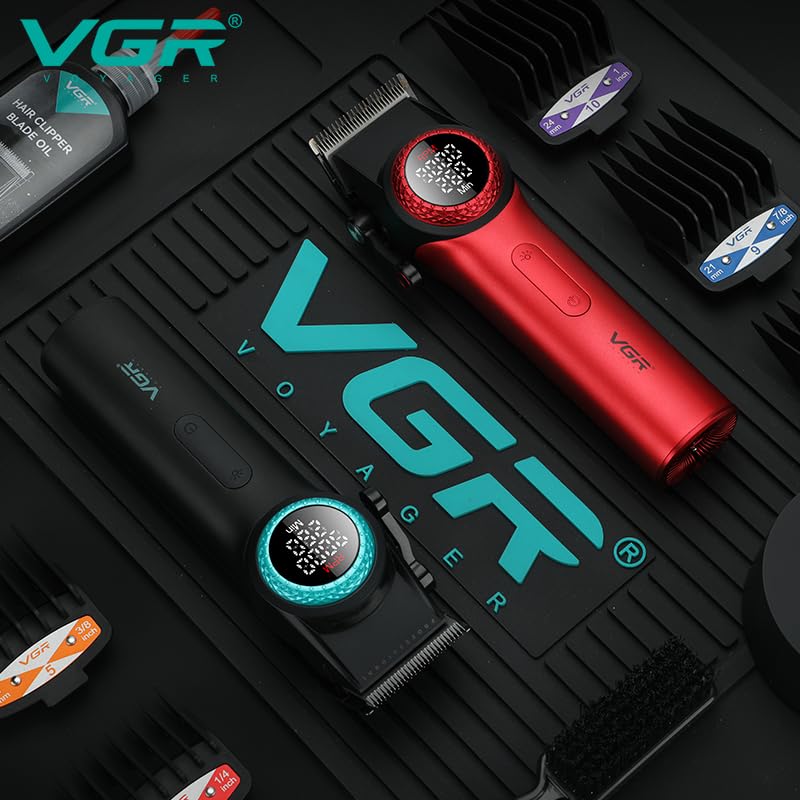 Image of Unisex V-001 Professional Hair Clipper, 9000 RPM, 300-Min Runtime, DLC Diamond Blade, LED Display, 15 Length Settings, Red