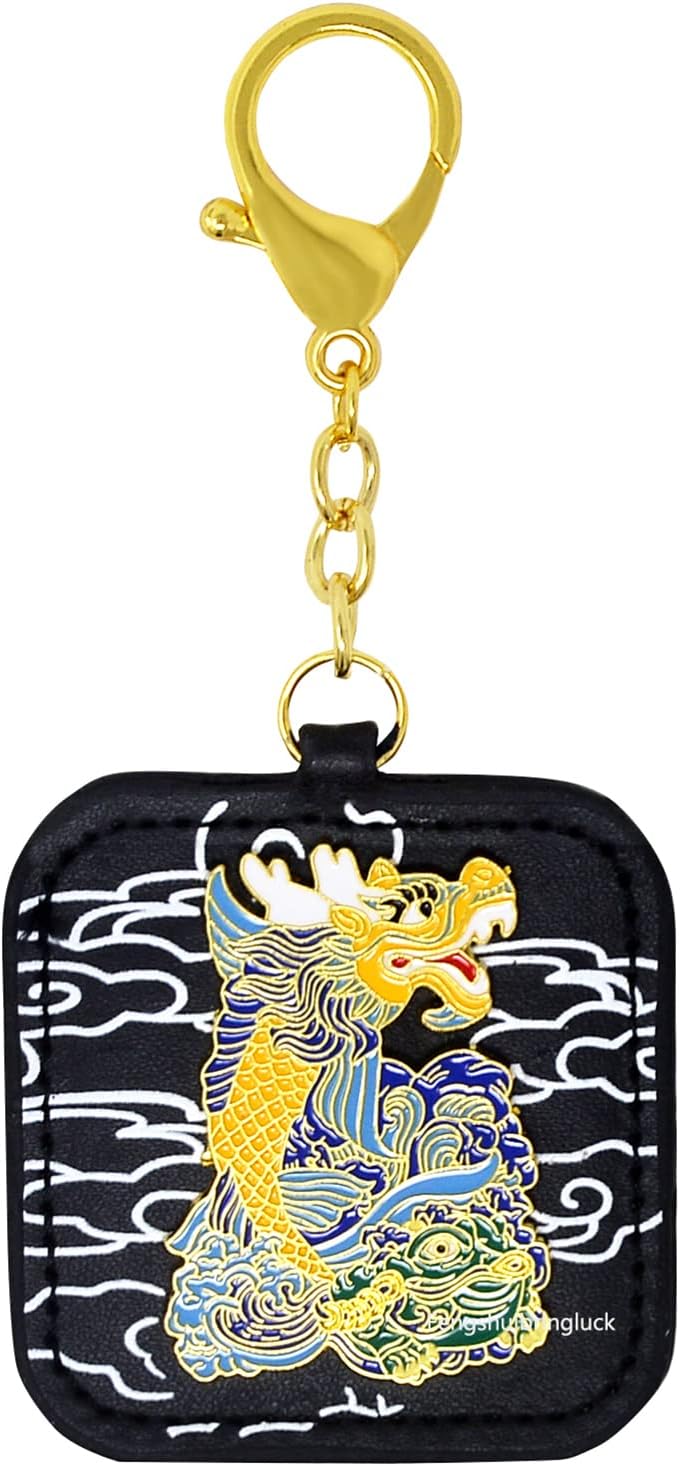 Fengshuibringluck Feng Shui Dragon Carp with 3-legged Toad Amulet KEYCHAIN Successful Good Fortune, Dark Blue, 13*6cm/5.1*2.3in (FW5030)