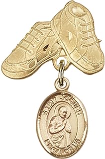 14kt Yellow Gold Baby Badge with St. Isaac Jogues Charm and Baby Boots Pin 1 X 5/8 inches