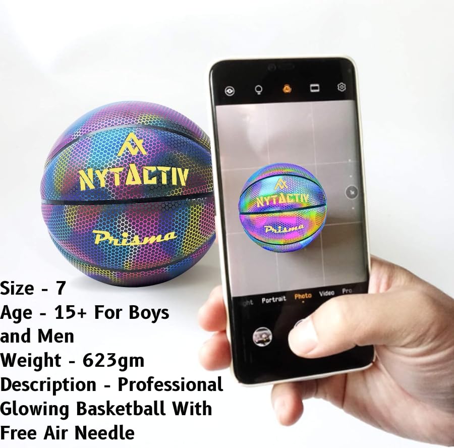 Image of Prisma Size 7 Professional Glowing Basketball for Indoor Outdoor Training Basket Ball for Players with Free Air Needle for Men Women Kids No 7.
