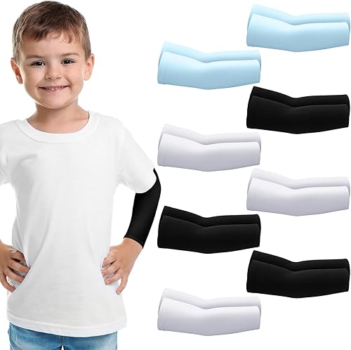 Zhanmai 8 pares de mangas de brazo para niños y niños pequeños, protección UV, mangas de enfriamiento para cubrir los brazos