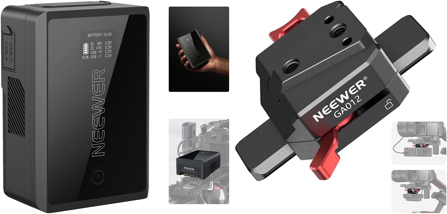 NEEWER Mini V Mount Battery with D Tap/USB C/USB A/BP/Dual DC Ports/OLED Screen, 3450mAh 50Wh 14.54V V Lock Battery Supports 45W PD Fast Charging, Mini V Mount Battery Plate Included