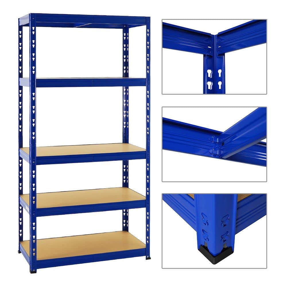 Étagère Industrielle Lourde PROREGAL Bison - 200x200x60 Cm - 4 Niveaux - Charge Max 2400 Kg - Bleu-Orange - Pour Garage, Atelier, Stockage