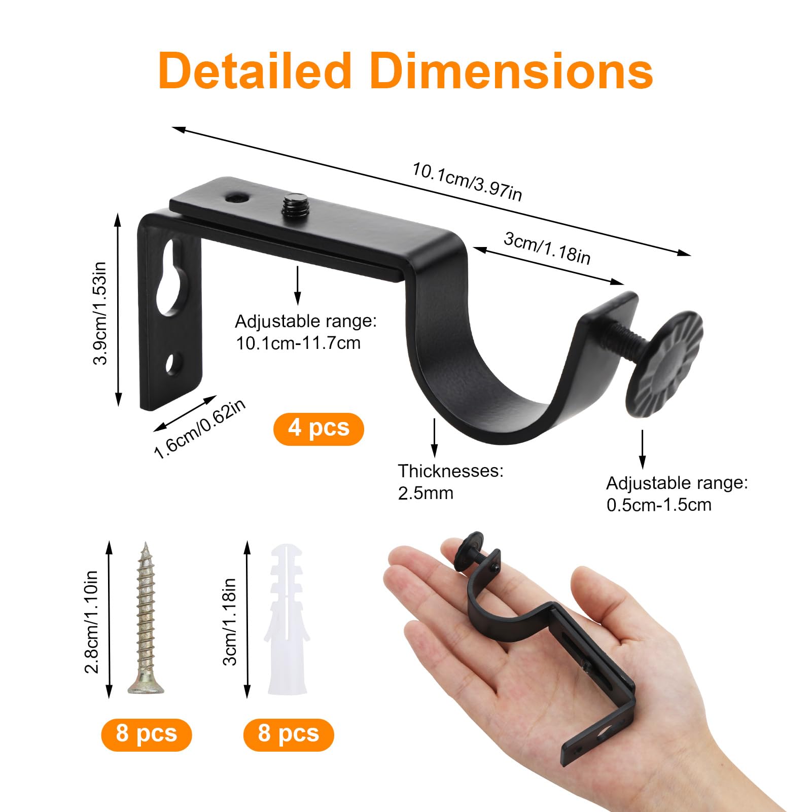 Staffe Regolabili Per Bastoni Tende - 4 Pezzi Per Diametri 25-28mm, Con Viti - Foto 2