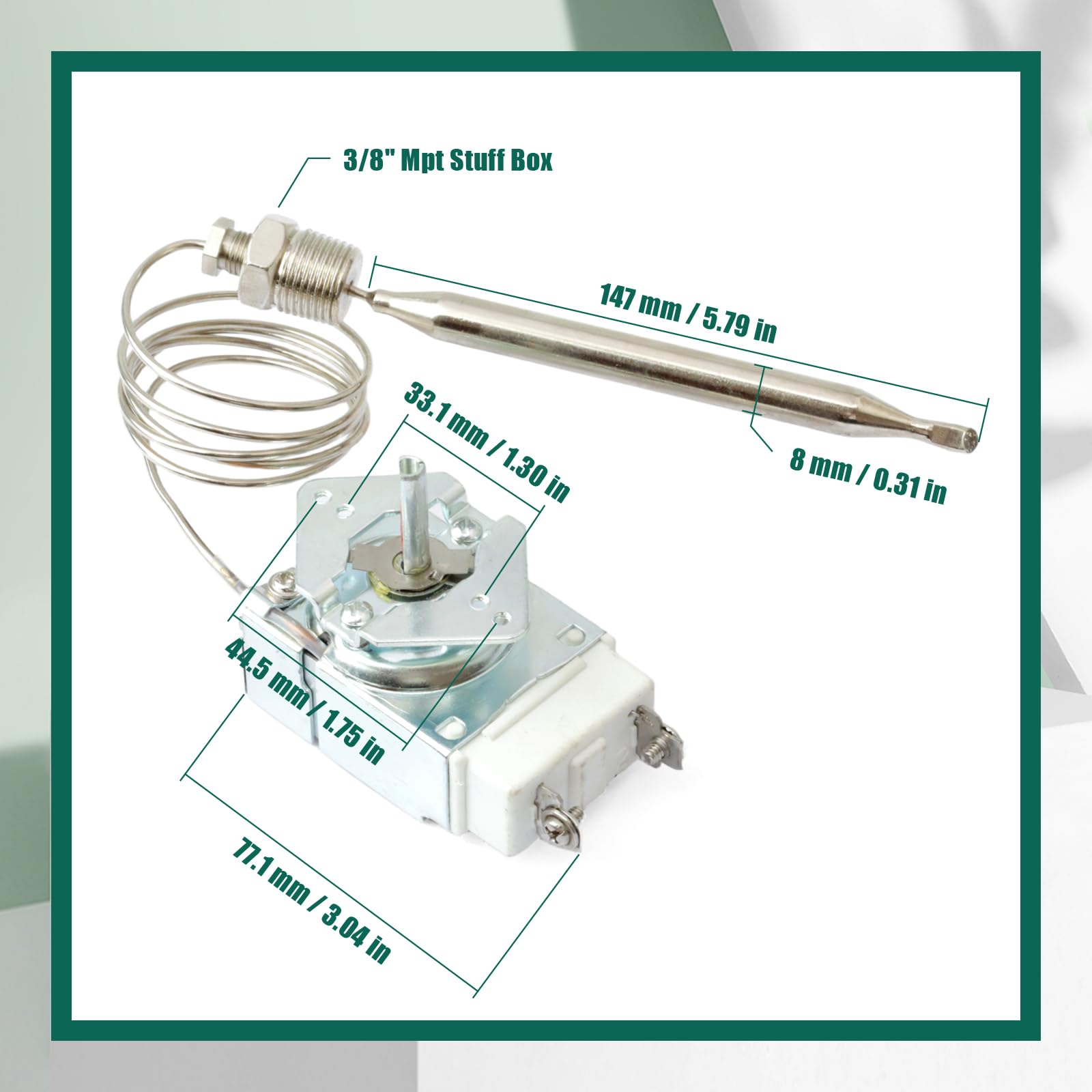 Repuesto para termostato Atosa 301030004, RX-10-24 RX-2-24 RX-2-30 Serie RX Millivolt Termostato 00-913153 Repuesto para freidora Adcraft, 200-400F con caja de cosas Mpt de 3/8 pulgadas