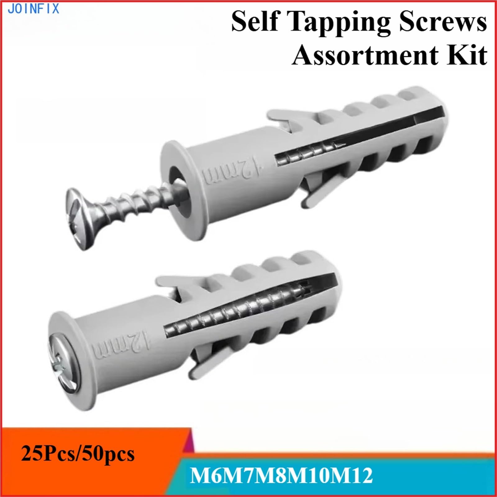 Tornillos De Expansión Para Placas De Yeso Tubos de expansión, anclajes pared, tornillos autorroscantes, Kit surtido M6M7M8M10M12mm for mampostería hormigón y paneles yeso(M12 25 set)