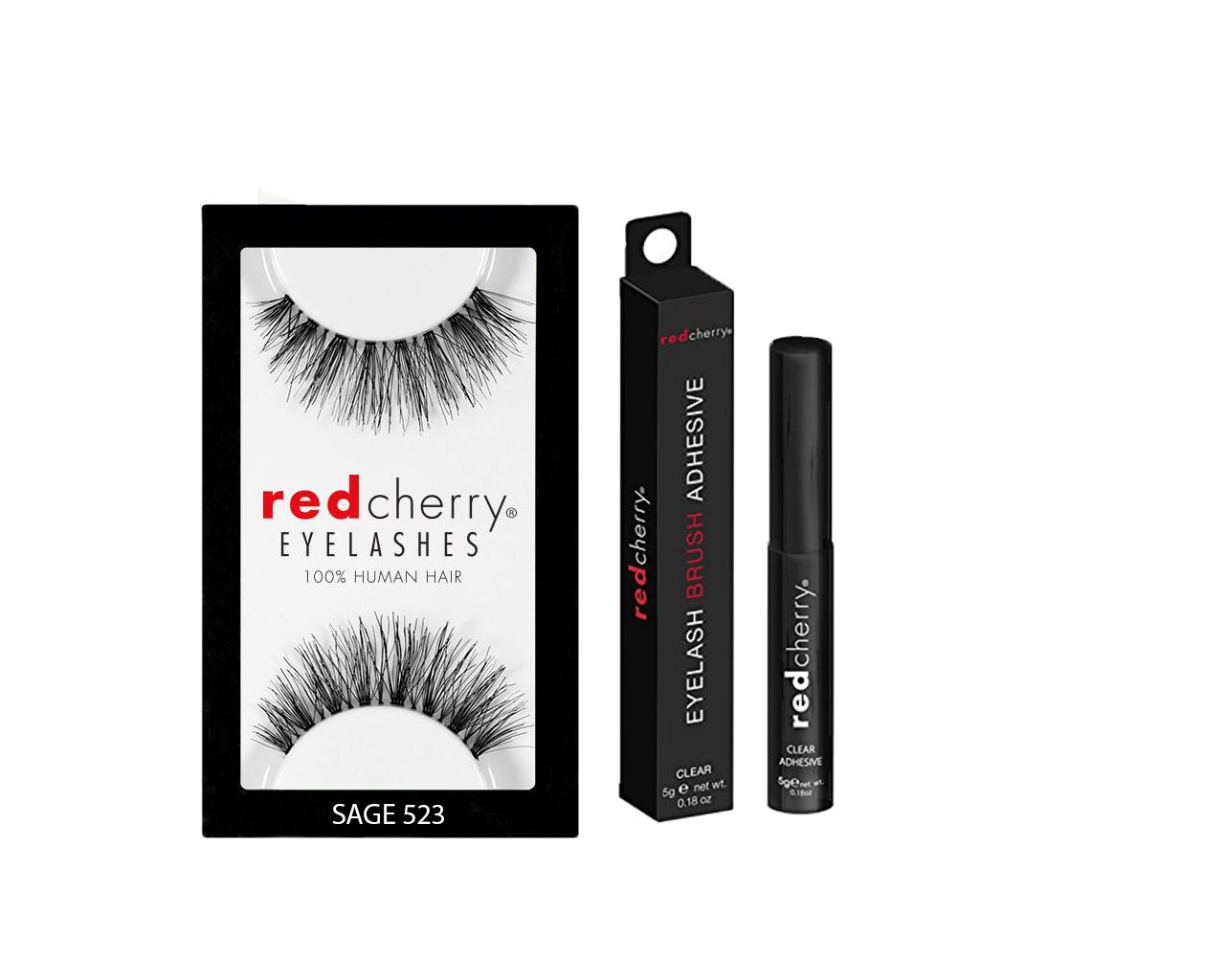 Set of Red Cherry Eyelash Brush Adhesive Eyelashes Glue Transparent 5 g + Red Cherry Black 100% Real Hair Eyelashes to Choose From Variants (Glue + Red Cherry 523 Sage)