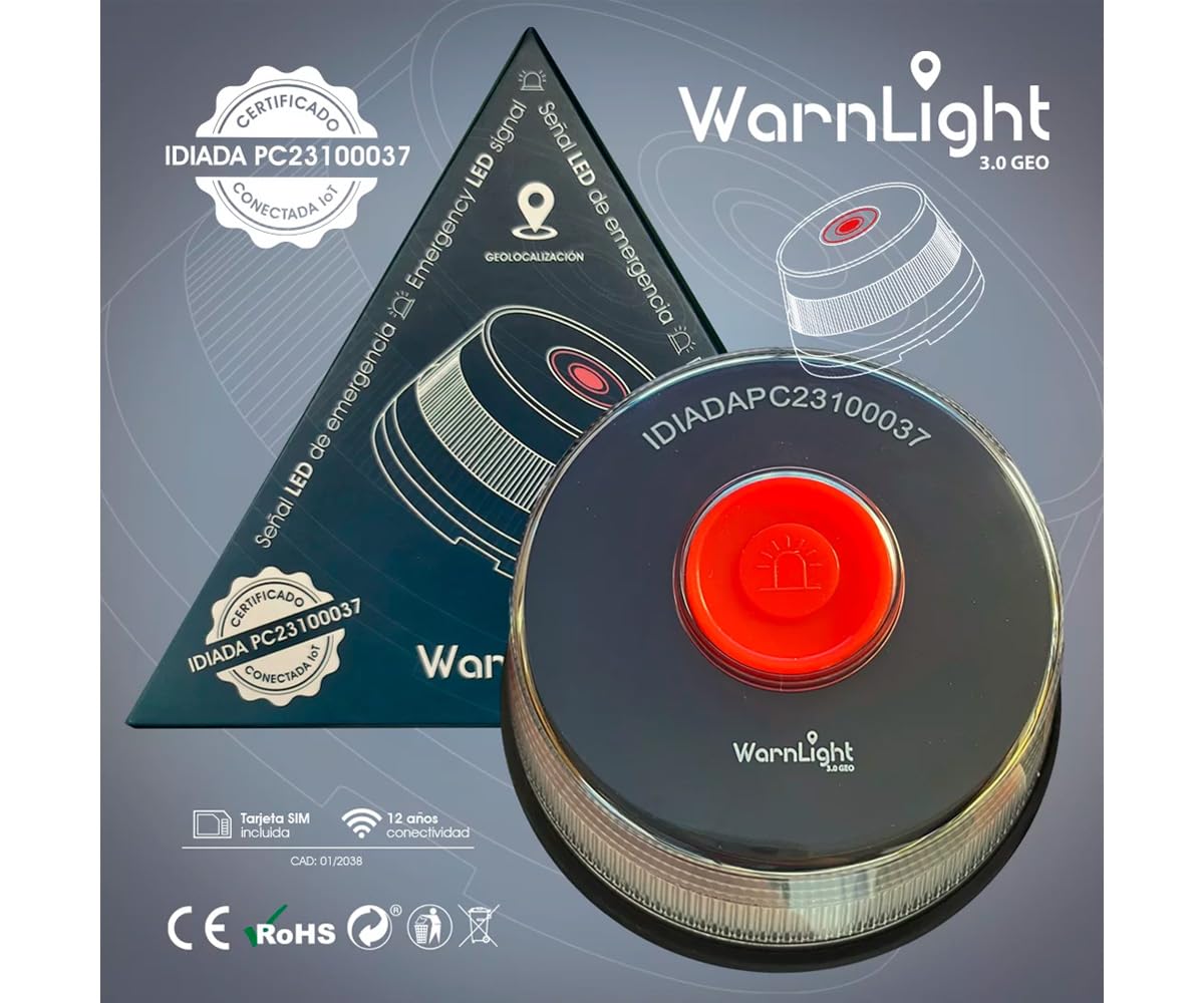 3.0 GEO - Luz Emergencia con Geolocalización para Coche Homologada DGT 3.0 (Obligatoria), Baliza V16 con GPS y Datos Incluídos hasta 2038, Base Imantada, IP54 (3 uds.)