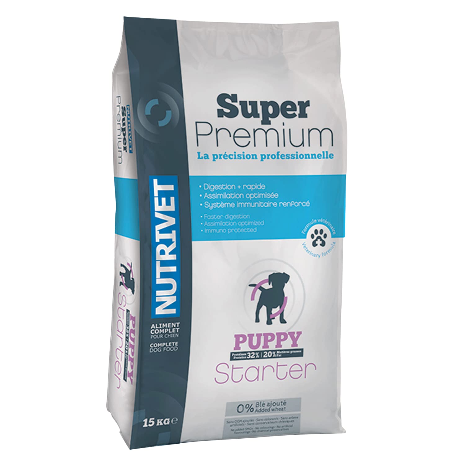 NUTRIVET - Super Premium - Puppy - Croquettes sans Blé - Chiot - Riche en Protéines Animales - 15 kg