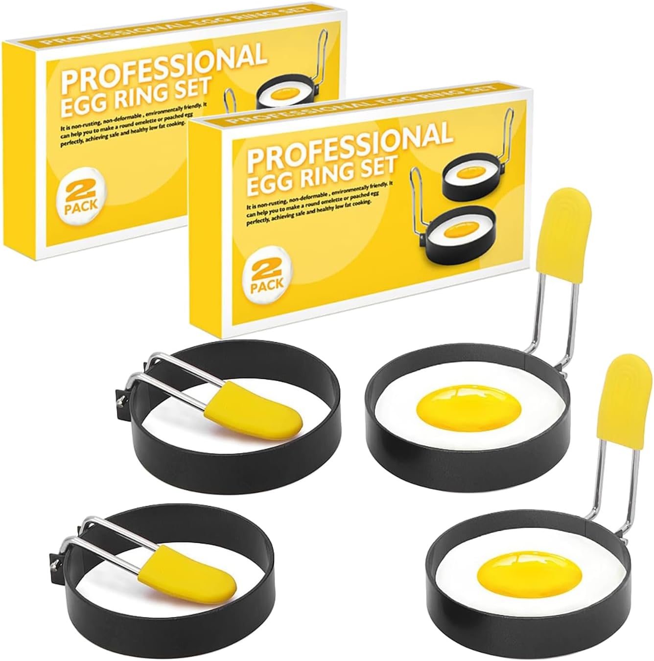 Egg Ring for Frying Eggs, Egg Mold, Round Ring Mold Shaper for English Muffins, Egg Circle Mold, Egg Rings, Omelette Ring, Non-Stick Egg Cooker Ring, Egg Molds for Griddle, Pancake (Set of 4)