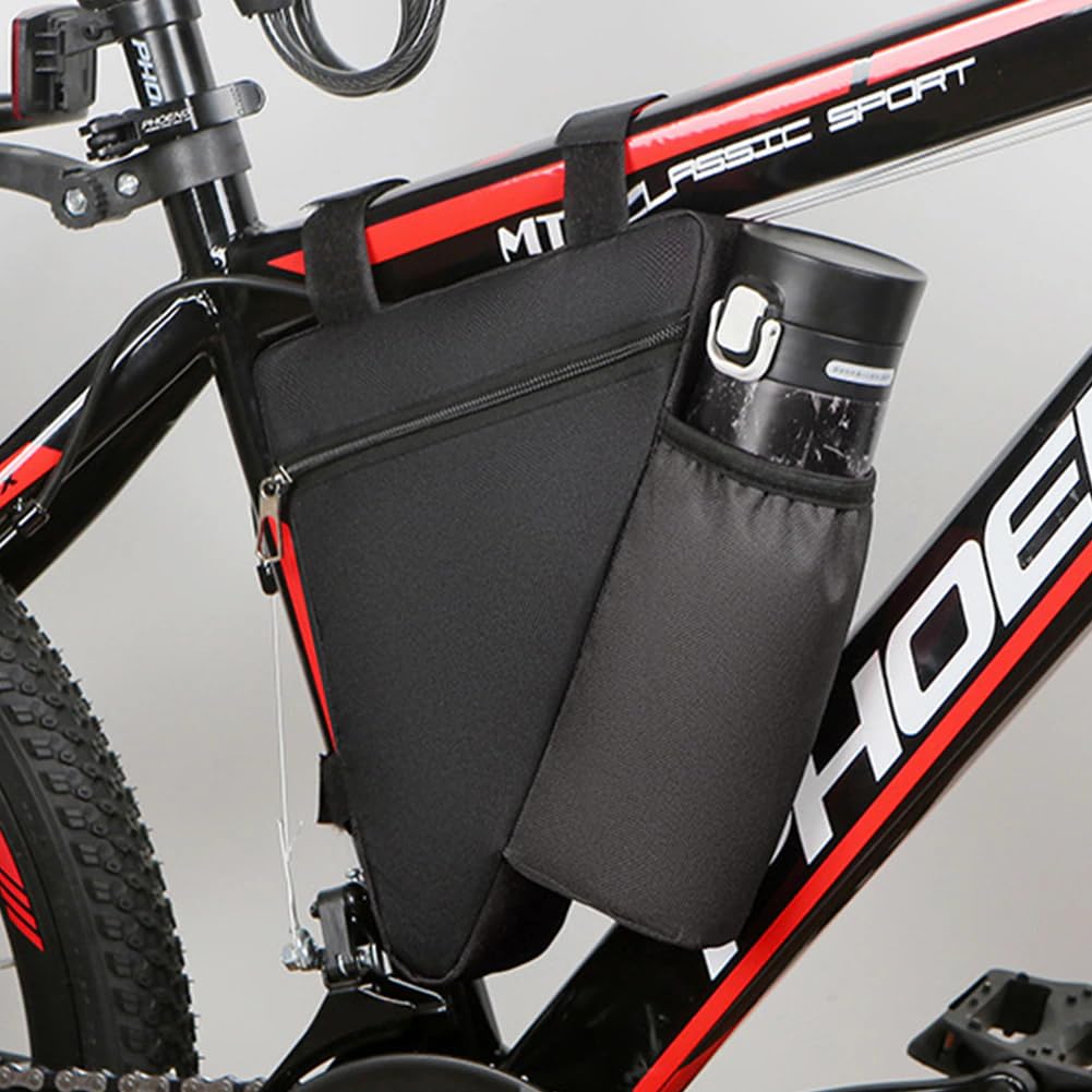 FLYMANN Polyester Bike Frame Bag With Water Bottle Pouch - Bicycle Frame Bag For Mountain Bike - Triangle Bike Bag With 1L Water Bottle Pouch Zipper Storage With 3 Attachment Straps (Black) (B0CB833RYV) Amazon Price History, Amazon Price Tracker