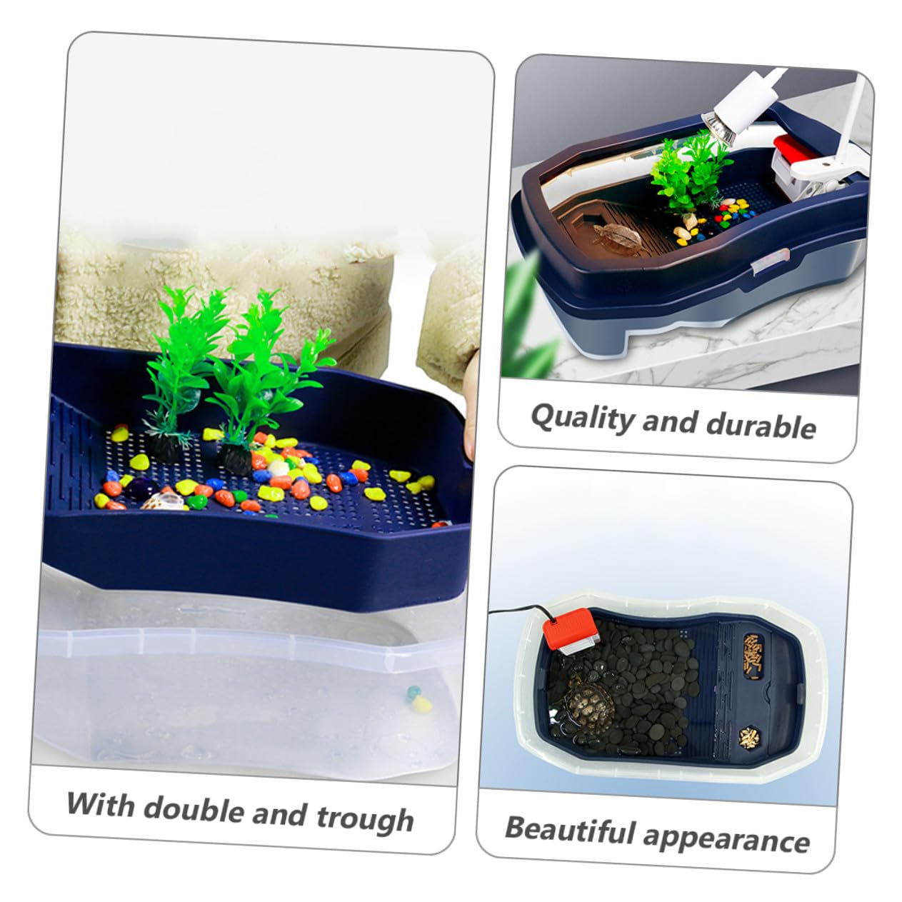 HEMOTON Acquario per Prendere Sole in Plastico Blu Piattaforma per Tartarughe d Acqua Doppio e Resistente a Rotture per Nuoto e Riposo