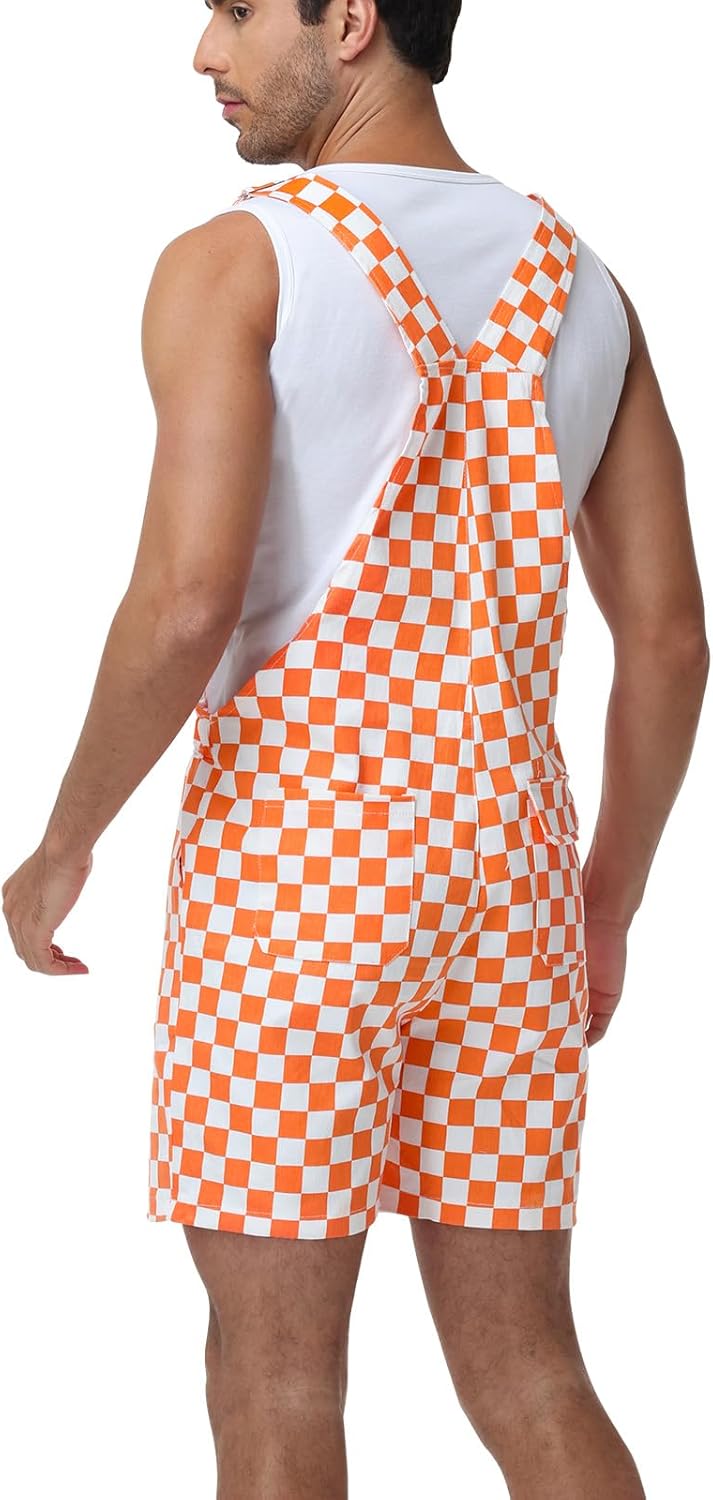 Checkered Bib Overalls for Men - Shorts Jumpsuit Work Coveralls with Adjustable Straps - Image 2