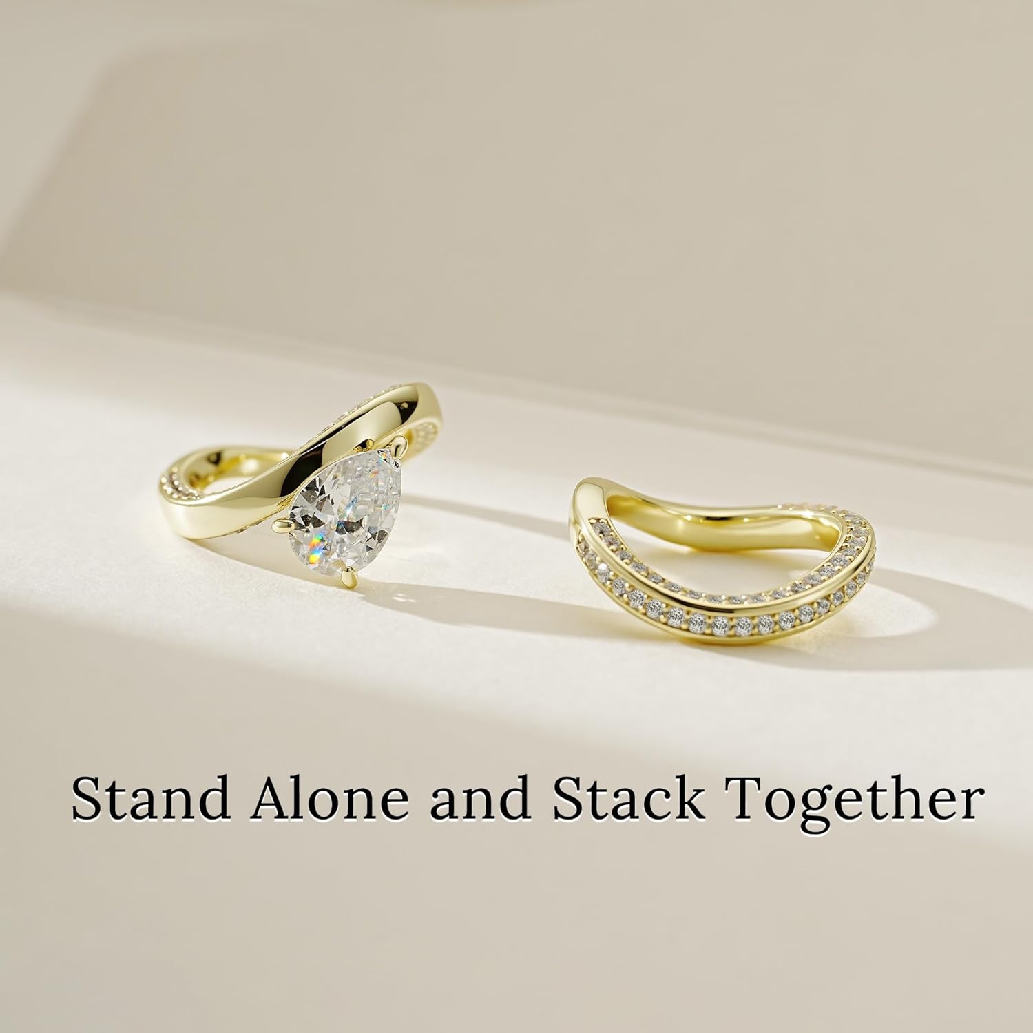 2CT Pear Shaped Engagement Rings for Women AAAAA Cubic Zirconia CZ Wedding Promise Bands Wavy Simulated Diamond Ring Silver/Gold Size 5-10 - Image 5