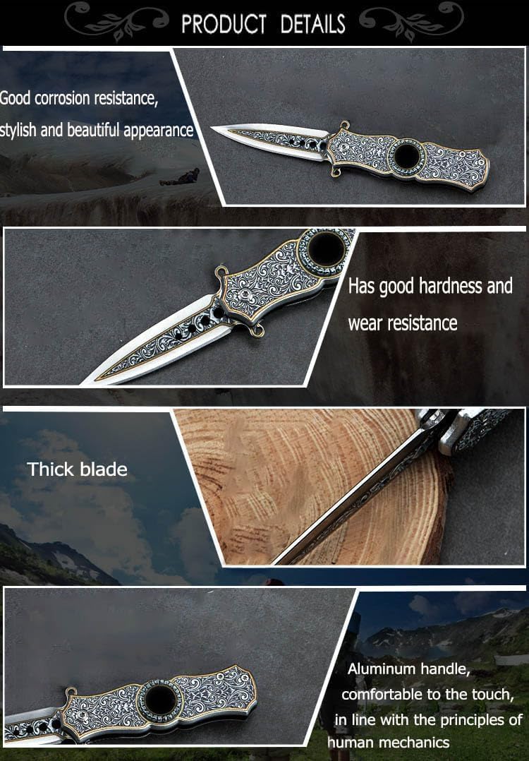 Retro Folding Knife with Fidget Spinner, 6.1 inch Stainless Steel Blade for Outdoor Camping Hiking