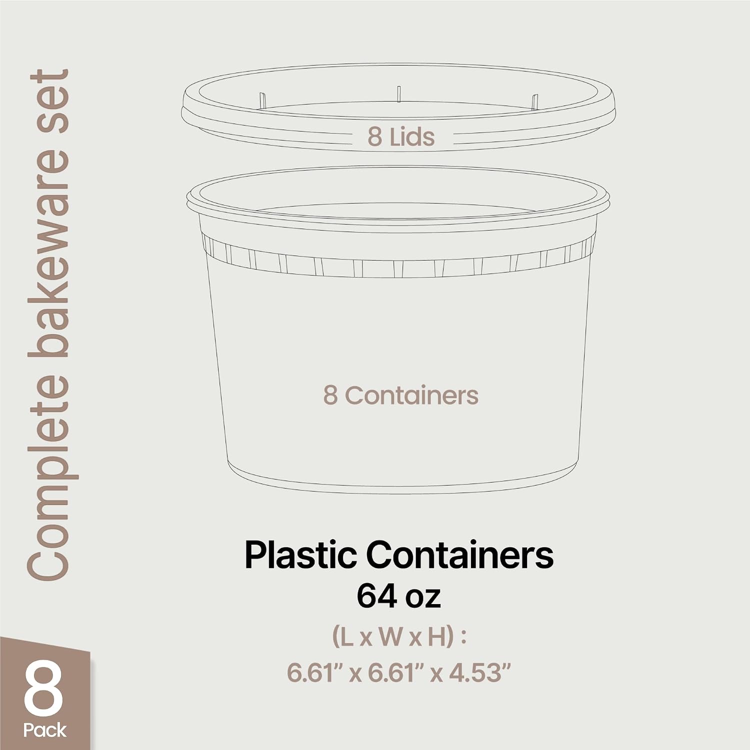 Plastic Deli Containers with Lids 64oz (Pack of 8) – Leak-Proof, BPA-Free Food Storage Containers for Soup, Slime & Meal Prep, Stackable, Microwave, Dishwasher Safe, Reusable Clear Plastic
