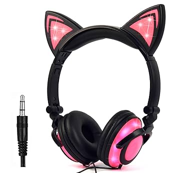 Amazon.co.jp: ヘッドフォン猫耳ヘッドセット、LEDライトwith